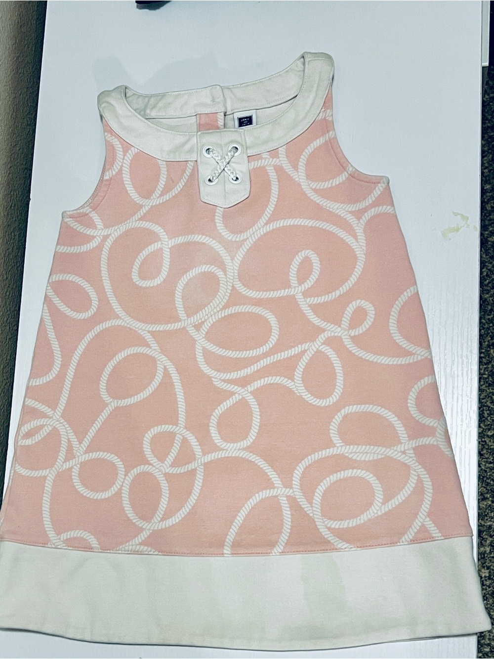 Janie and Jack Pink Rope-Print Sleeveless Dress with White Trim